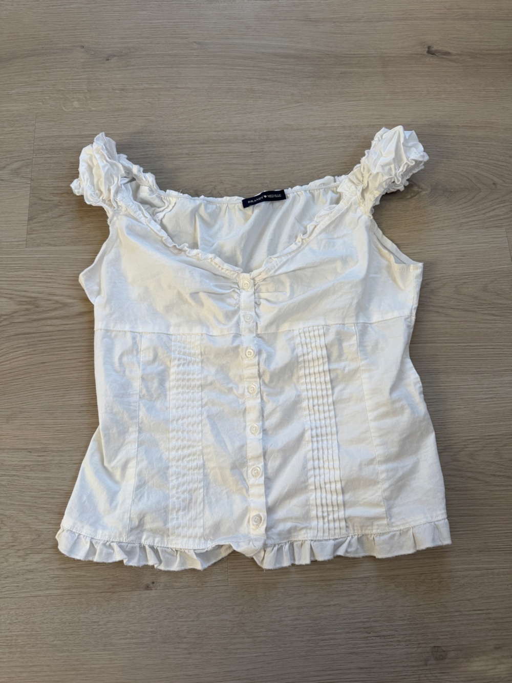Brandy Melville White Ruffle Strap Button-Front Camisole